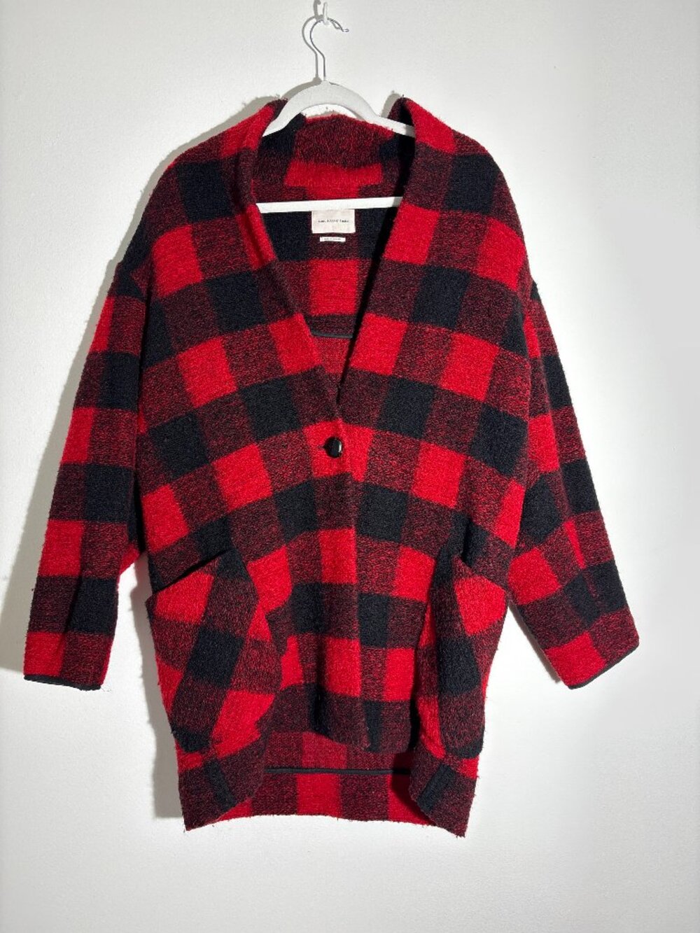 Isabel Marant Etoile Red Black Buffalo Plaid Gabrie Wool Blanket Coat